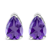 Bids.com 14K White Gold 6x4MM Pear Shaped Purple Amethyst Solitaire Stud Earrings Earrings