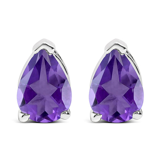 Bids.com 14K White Gold 6x4MM Pear Shaped Purple Amethyst Solitaire Stud Earrings Earrings