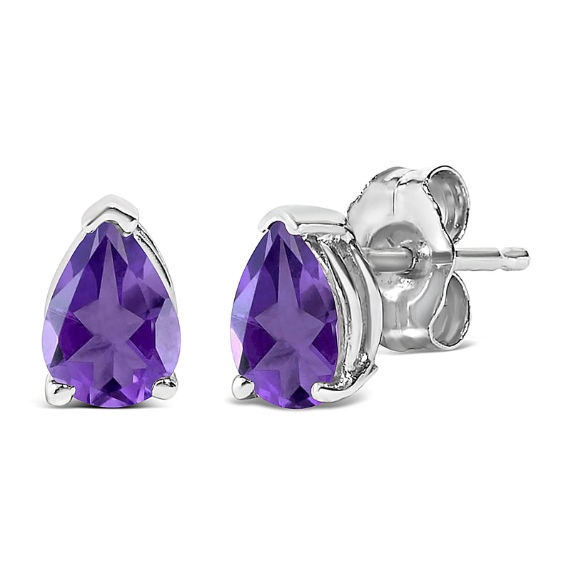 Bids.com 14K White Gold 6x4MM Pear Shaped Purple Amethyst Solitaire Stud Earrings Earrings