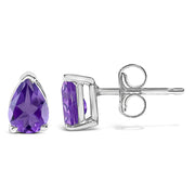 Bids.com 14K White Gold 6x4MM Pear Shaped Purple Amethyst Solitaire Stud Earrings Earrings