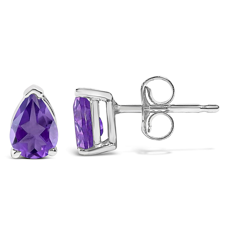 Bids.com 14K White Gold 6x4MM Pear Shaped Purple Amethyst Solitaire Stud Earrings Earrings