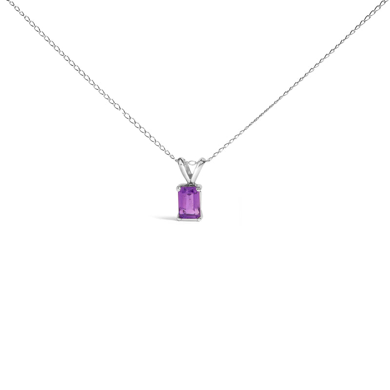 Bids.com 14K White Gold 6x4MM Emerald Cut Purple Amethyst Solitaire Pendant Necklace Necklaces