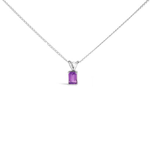 Bids.com 14K White Gold 6x4MM Emerald Cut Purple Amethyst Solitaire Pendant Necklace Necklaces
