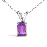 Bids.com 14K White Gold 6x4MM Emerald Cut Purple Amethyst Solitaire Pendant Necklace Necklaces