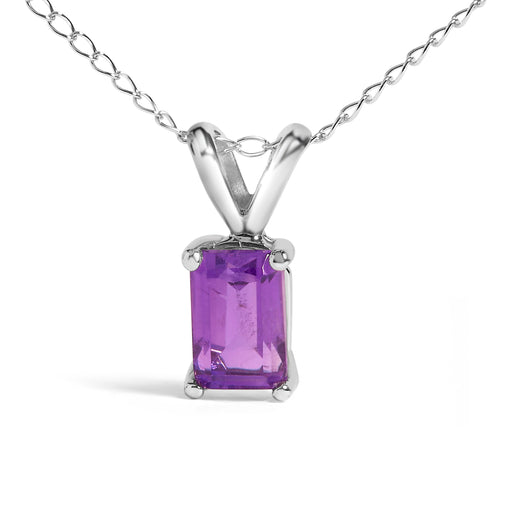 Bids.com 14K White Gold 6x4MM Emerald Cut Purple Amethyst Solitaire Pendant Necklace Necklaces