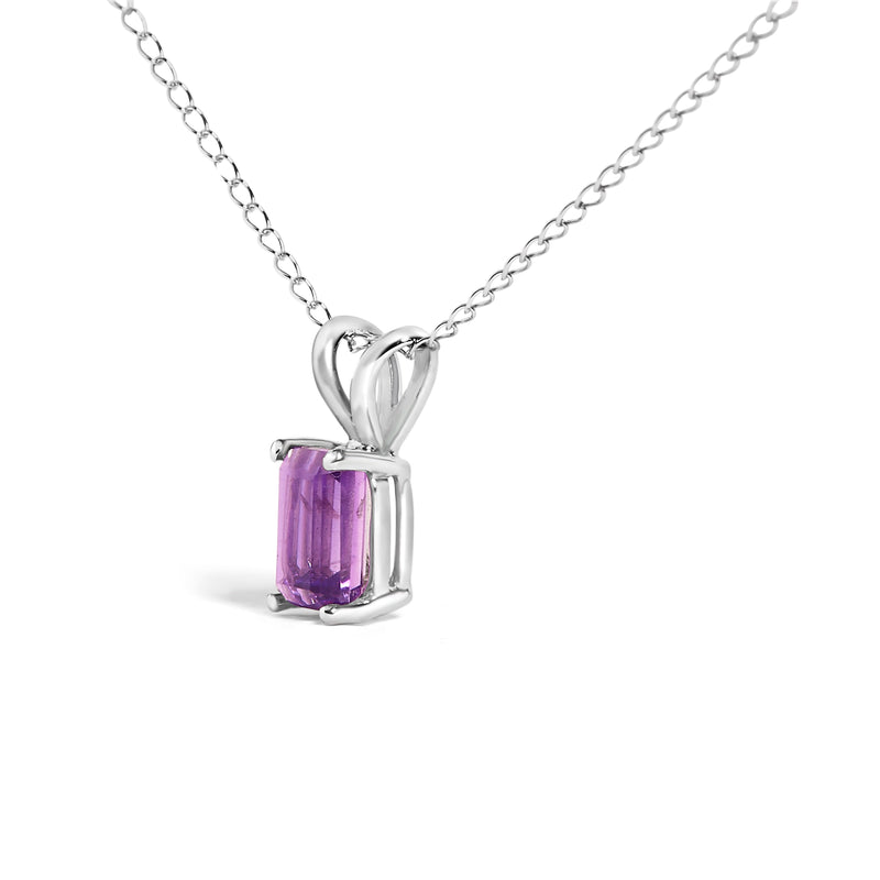 Bids.com 14K White Gold 6x4MM Emerald Cut Purple Amethyst Solitaire Pendant Necklace Necklaces