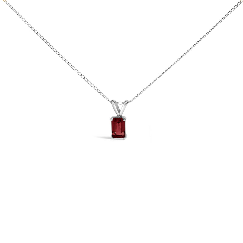 Bids.com 14K White Gold 6x4MM Emerald Cut Purple Amethyst Solitaire Pendant Necklace Necklaces