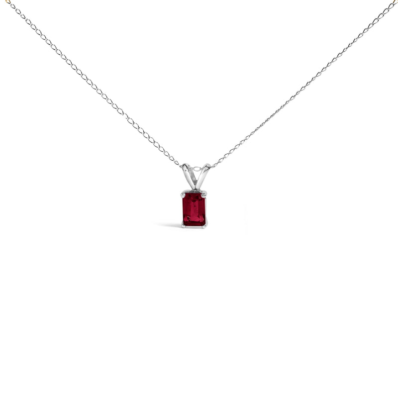 Bids.com 14K White Gold 6x4MM Emerald Cut Purple Amethyst Solitaire Pendant Necklace Necklaces