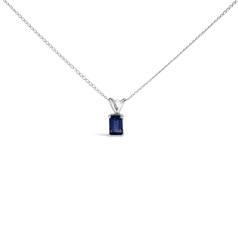 Bids.com 14K White Gold 6x4MM Emerald Cut Purple Amethyst Solitaire Pendant Necklace Necklaces