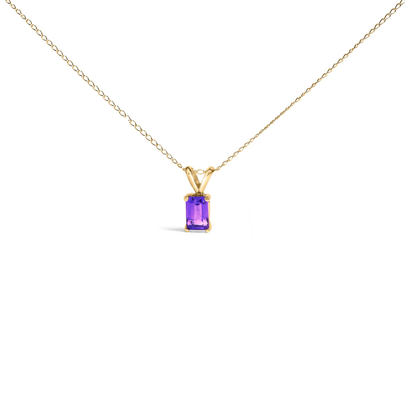 Bids.com 14K White Gold 6x4MM Emerald Cut Purple Amethyst Solitaire Pendant Necklace Necklaces