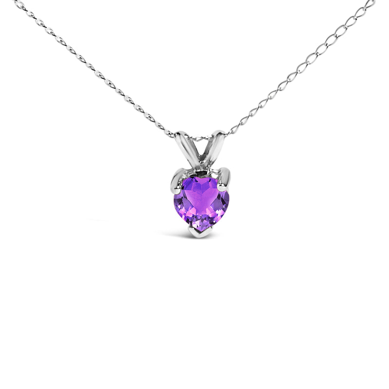 Bids.com 14K White Gold 5X5 MM Heart Shaped Purple Amethyst Solitaire Pendant Necklace Necklaces