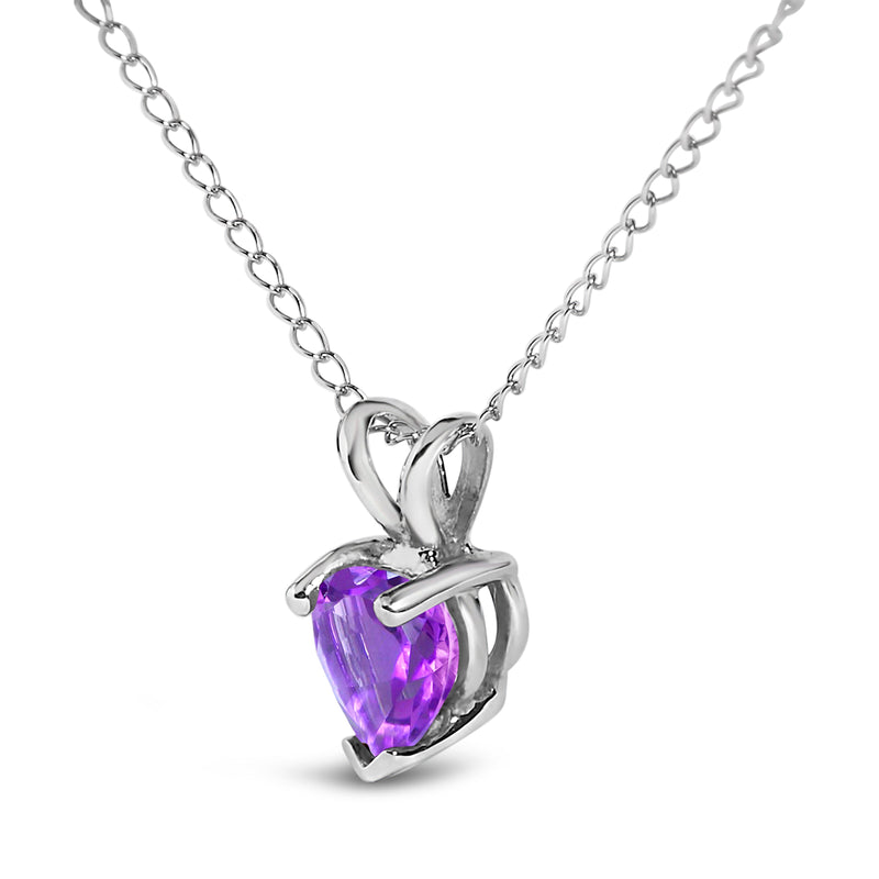 Bids.com 14K White Gold 5X5 MM Heart Shaped Purple Amethyst Solitaire Pendant Necklace Necklaces