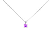 Bids.com 14K White Gold 5x5 MM Square Shaped Purple Amethyst Solitaire Pendant Necklace Necklaces