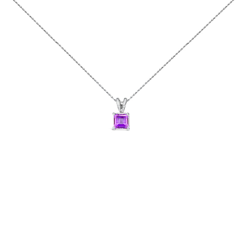 Bids.com 14K White Gold 5x5 MM Square Shaped Purple Amethyst Solitaire Pendant Necklace Necklaces