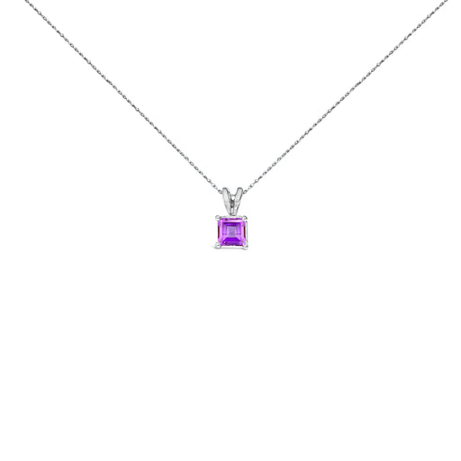 Bids.com 14K White Gold 5x5 MM Square Shaped Purple Amethyst Solitaire Pendant Necklace Necklaces