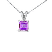 Bids.com 14K White Gold 5x5 MM Square Shaped Purple Amethyst Solitaire Pendant Necklace Necklaces