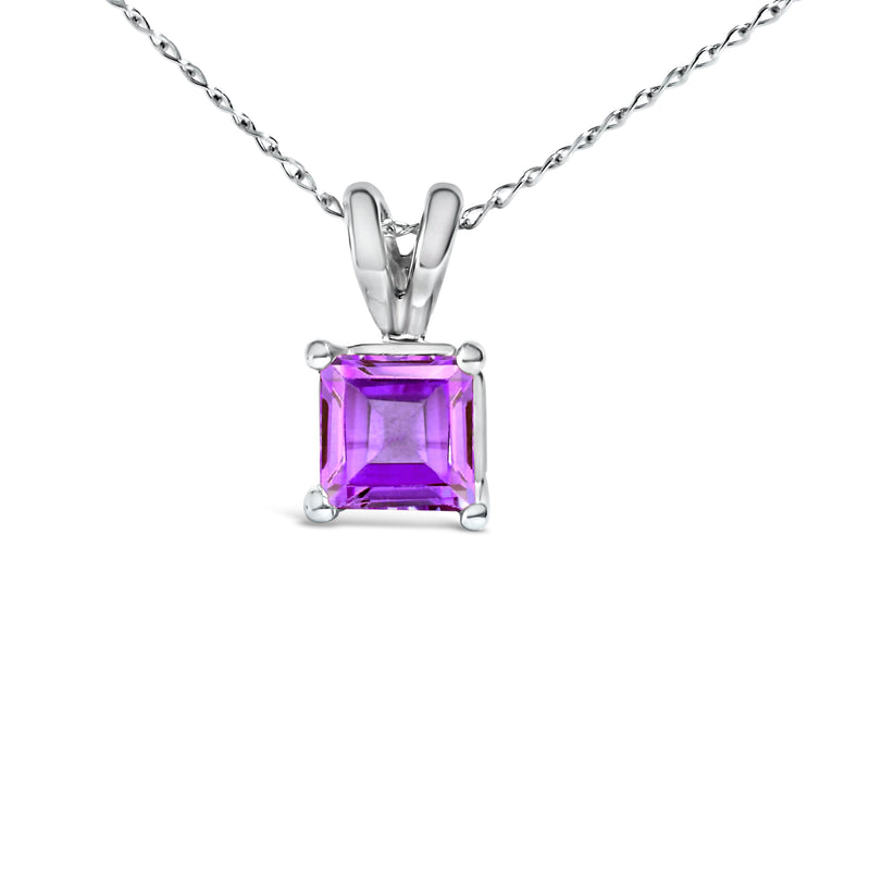 Bids.com 14K White Gold 5x5 MM Square Shaped Purple Amethyst Solitaire Pendant Necklace Necklaces