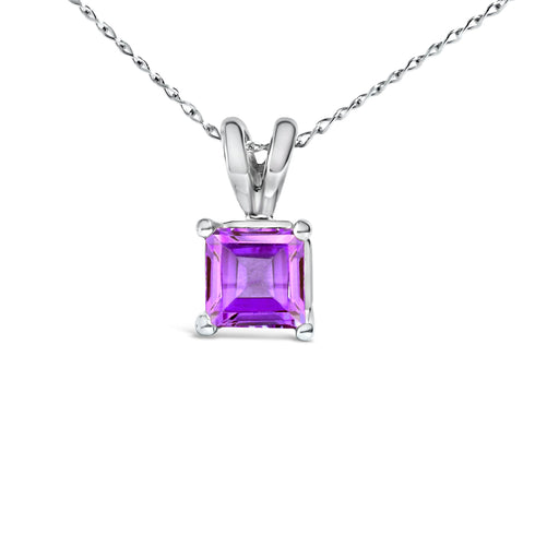 Bids.com 14K White Gold 5x5 MM Square Shaped Purple Amethyst Solitaire Pendant Necklace Necklaces
