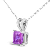 Bids.com 14K White Gold 5x5 MM Square Shaped Purple Amethyst Solitaire Pendant Necklace Necklaces