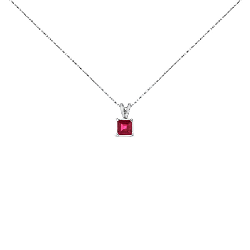 Bids.com 14K White Gold 5x5 MM Square Shaped Purple Amethyst Solitaire Pendant Necklace Necklaces