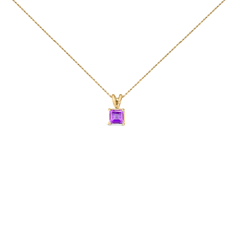 Bids.com 14K White Gold 5x5 MM Square Shaped Purple Amethyst Solitaire Pendant Necklace Necklaces