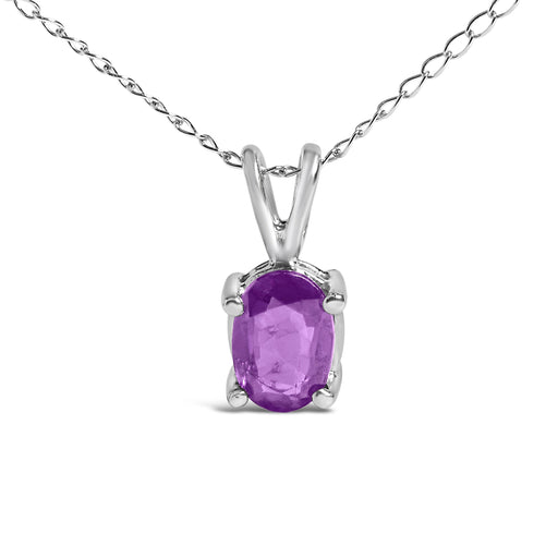 Bids.com 14K White Gold 6x4MM Oval Shaped Purple Amethyst Solitaire Pendant Necklace Necklaces