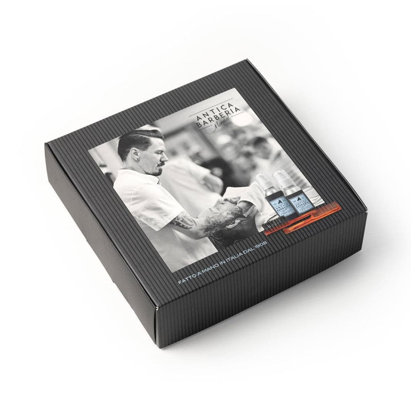Antica Barberia Mondial US Original Talc Beard Care Gift Set: Brush + Comb + 50ml Tonic + 100ml Soap Gift Set