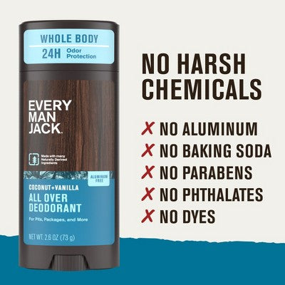This is Beauty US Every Man Jack All Over Solid Deodorant Coconut + Vanilla 2.6oz - New HEALTH AND BEAUTY