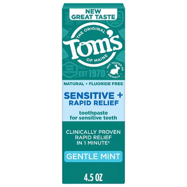 Tom's of Maine Toms Of Maine Rapid Relief Sensitive Fluoride Free Toothpaste, Gentle Mint, 4.5 OZ Toothpaste Dark Cyan