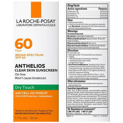 This is Beauty US La Roche Posay Anthelios Clear Skin Dry Touch Face Sunscreen SPF 60 1.7 fl oz - Imperfect Box HEALTH AND BEAUTY