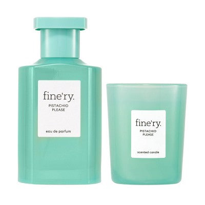 This is Beauty US fine'ry. Full Size EDP + Mini Candle Gift Set Pistachio Please 2pc - Imperfect Box HEALTH AND BEAUTY