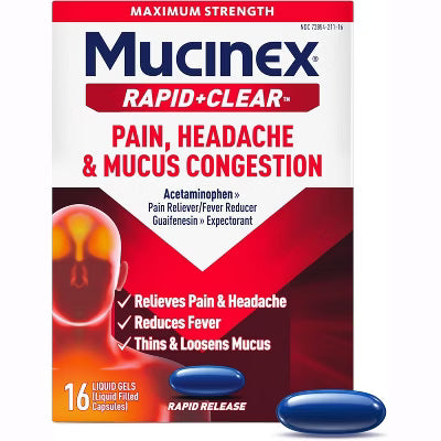 Mucinex Mucinex Rapid + Clear 200-325mg Liquid Gel, 16 Ct Health Care