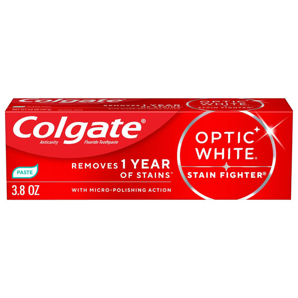Colgate Colgate Optic White Stain Fighter Clean Mint Paste Teeth Whitening Anticavity Toothpaste 3.8 Oz Toothpaste Firebrick