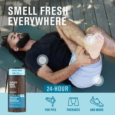 This is Beauty US Every Man Jack All Over Solid Deodorant Coconut + Vanilla 2.6oz - New HEALTH AND BEAUTY
