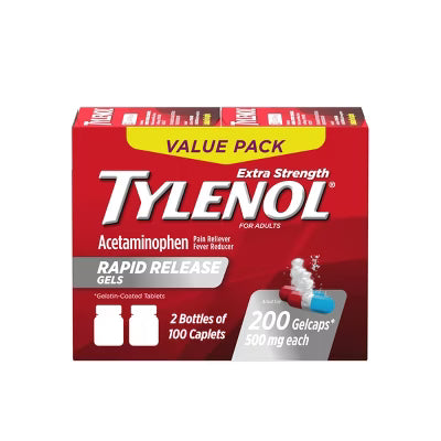 Tylenol Tylenol Extra Strength Rapid Release Pain Reliever & Fever Reducer Gelcaps 100 Count, 2-Pack Medicine & Drugs