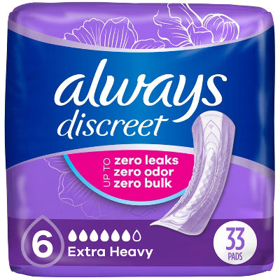 Always Discreet Always Discreet Extra Heavy Long Pads, Size 6, 2x33Ct Feminine Pads & Protectors Midnight Blue
