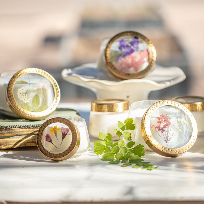 Rosy Rings Spicy Apple Medium Pressed Floral Candle Pressed Floral Candles