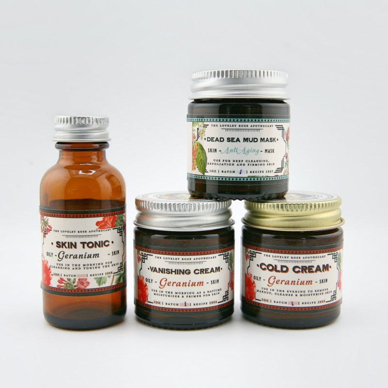 The Lovely Rose Apothecary Geranium Travel Beauty Set Light Gray w/ Dead Sea Mud Mask - Anti-Aging