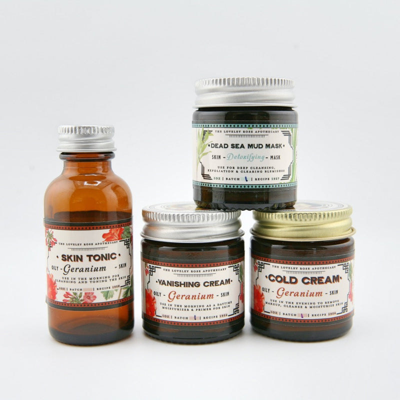 The Lovely Rose Apothecary Geranium Travel Beauty Set Lavender w/ Dead Sea Mud Mask - Detoxifying
