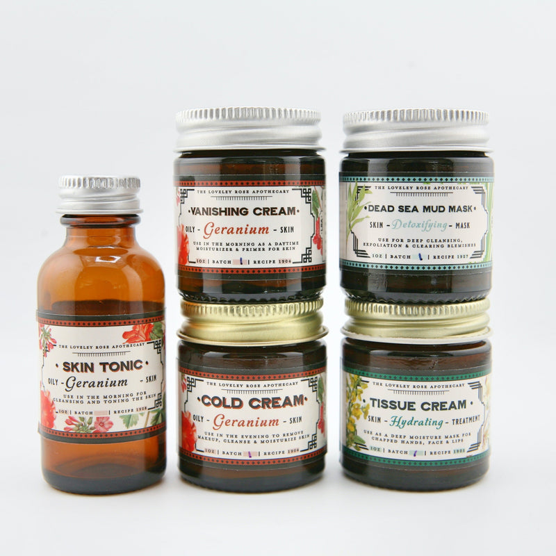 The Lovely Rose Apothecary Geranium Travel Beauty Set Beige w/ Dead Sea Mud Mask Detox + Tissue Cream