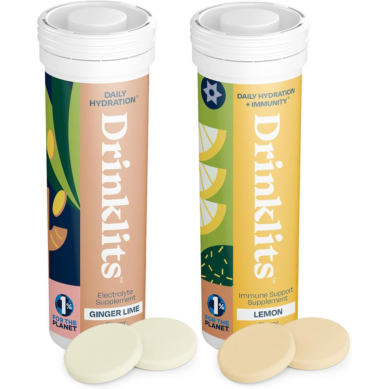 Drinklits Ginger-Lime Daily Hydration & Lemon Daily Immune Support (2) Tube Combo Pack Immunity Hydration Electrolyte Tablets