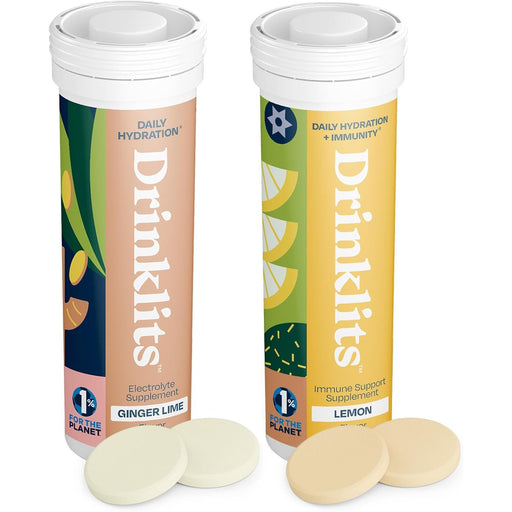 Drinklits Ginger-Lime Daily Hydration & Lemon Daily Immune Support (2) Tube Combo Pack Immunity Hydration Electrolyte Tablets