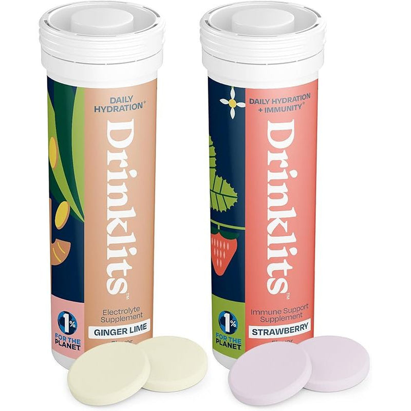 Drinklits Ginger-Lime Daily Hydration & Strawberry Best Immune Support (2) Tube Hydration Electrolyte Tablets