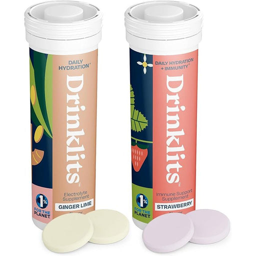 Drinklits Ginger-Lime Daily Hydration & Strawberry Best Immune Support (2) Tube Hydration Electrolyte Tablets