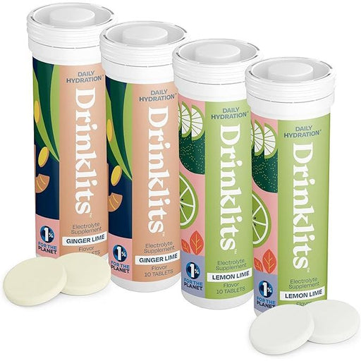 Drinklits Ginger-Lime & Lemon Lime THE BEST Electrolyte Tablets (4) Tube Bundle Hydration Electrolyte Tablets