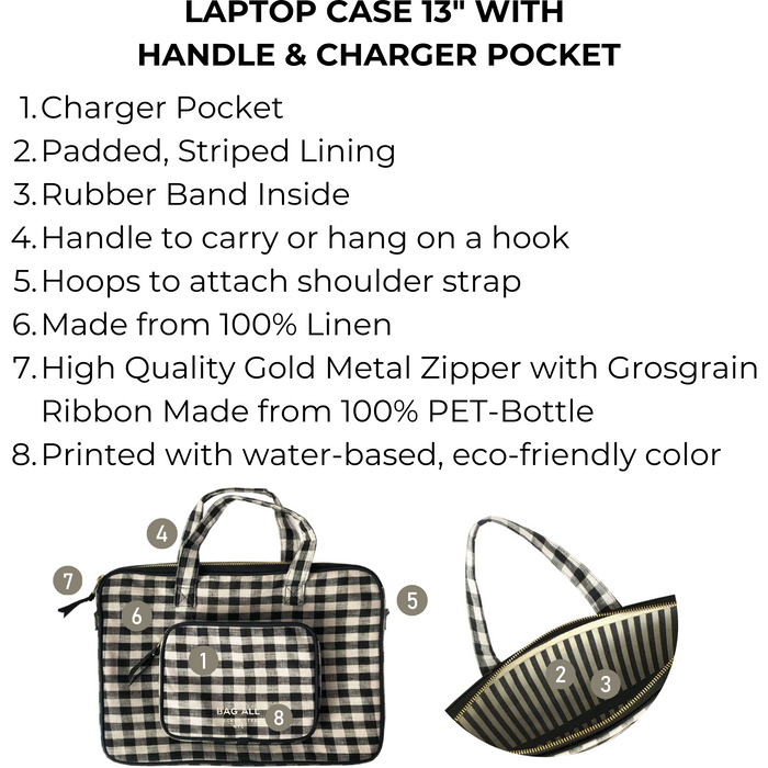 Bag-All - Laptop Case 13", Handle & Charger Pocket, Gingham