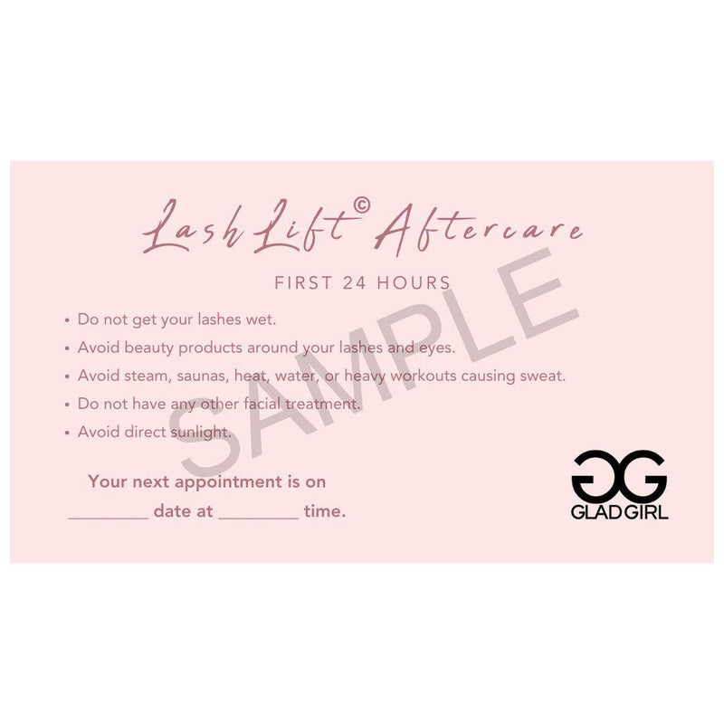 GladGirl LashLift After Care Instructions & Appointment Card - 25 per Quantity Marketing