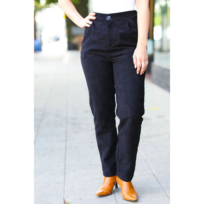 Zenana Going Your Way Black Corduroy High Rise Tapered Leg Pants