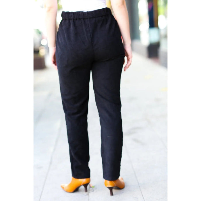 Zenana Going Your Way Black Corduroy High Rise Tapered Leg Pants