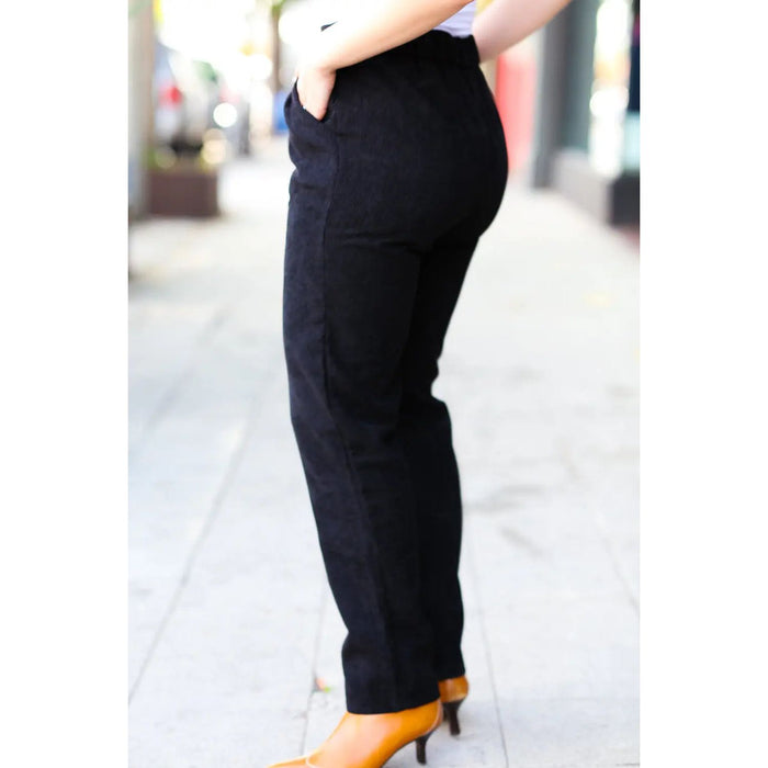 Zenana Going Your Way Black Corduroy High Rise Tapered Leg Pants